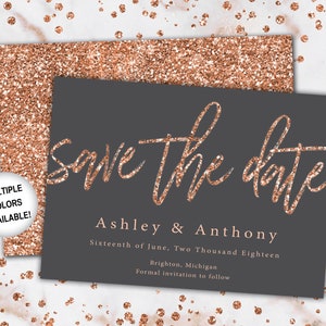 Rose Gold and Navy Save The Date Save The Date Invitation Template Rose Gold Save the Date Invitation Announcement Rose Gold Glitter image 10