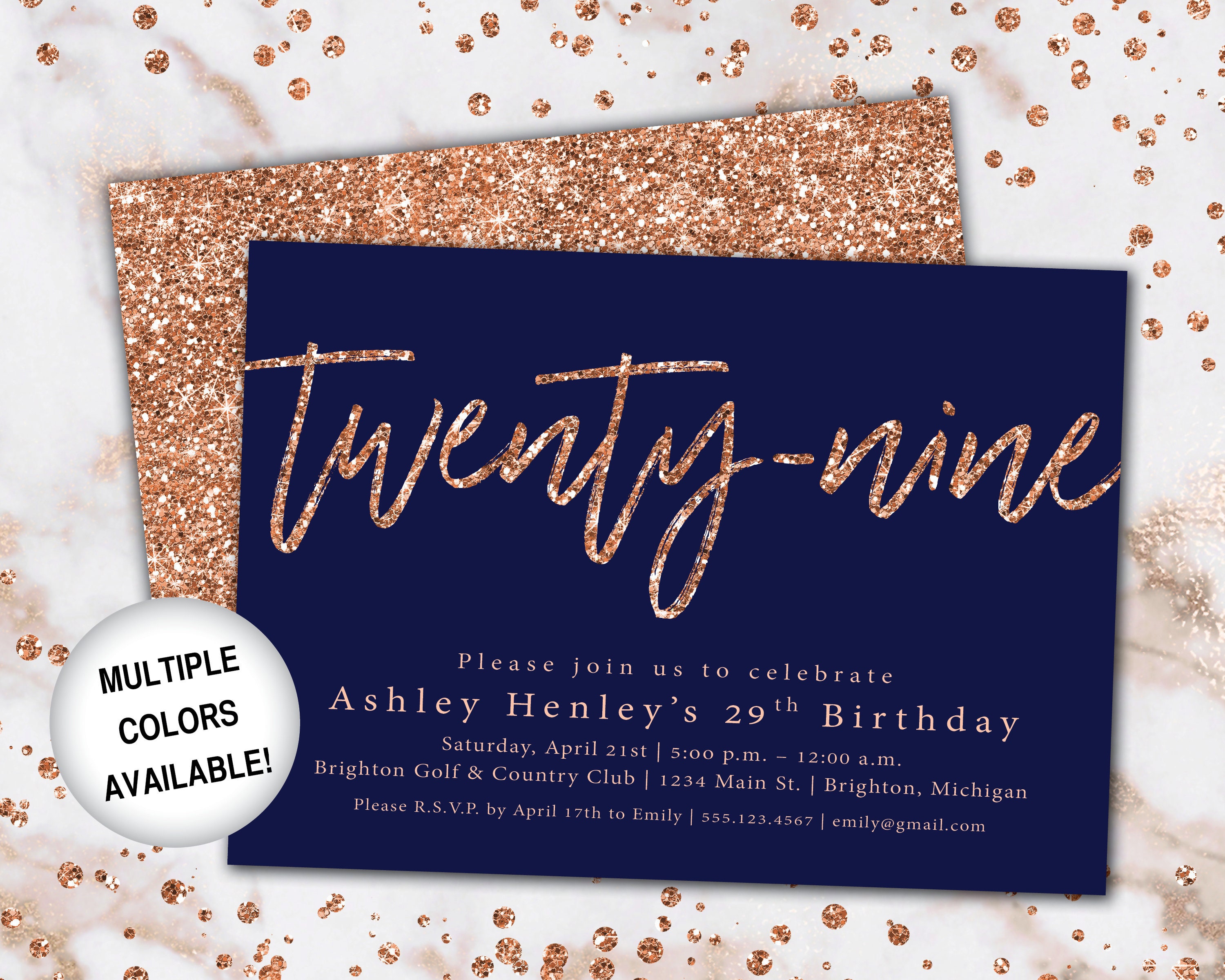 29th Birthday Invitation Rose Gold | Twenty Ninth Birthday