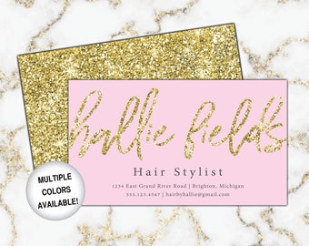 Pink and Gold Hairstylist Business Cards | Business Cards for Hairdresser | Hair Stylist Business Cards with Name | Glitter Business Cards