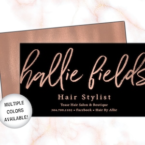 Rose Gold Folie Hairstylist Visitenkarten | Visitenkarten für Friseur | Friseur-Visitenkarten mit Name | Visitenkarten aus Folie
