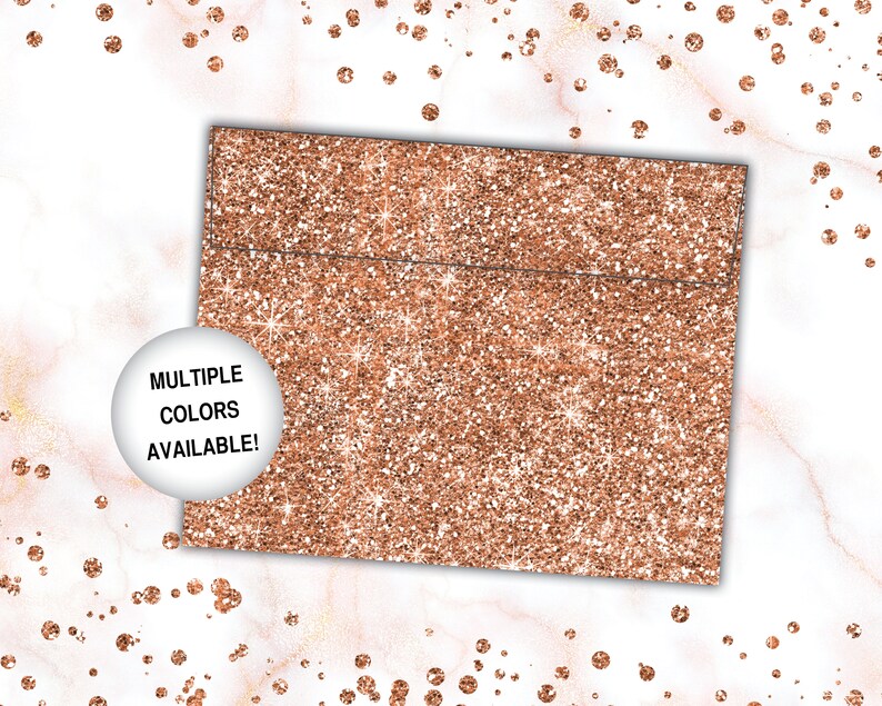 Rose Gold A2 Envelopes Rose Gold Glitter Envelopes Template Rose Gold Glitter Envelopes for A2 Size Printed Rose Gold Glitter Envelope image 1