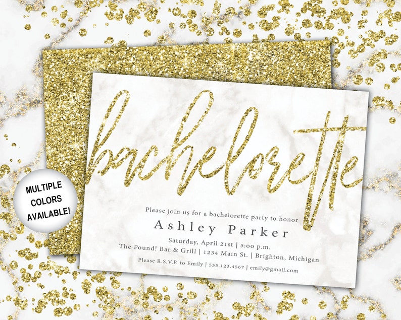 Black and Gold Bachelorette Party Invitation Bachelorette Invitation Template Black and Gold Glitter Bachelorette Party Invitation image 6