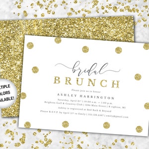 Gold Bridal Brunch Invitation | Bridal Brunch Invitation with Gold Glitter | Gold and White Wedding Shower Invitation | Bridal Brunch Shower
