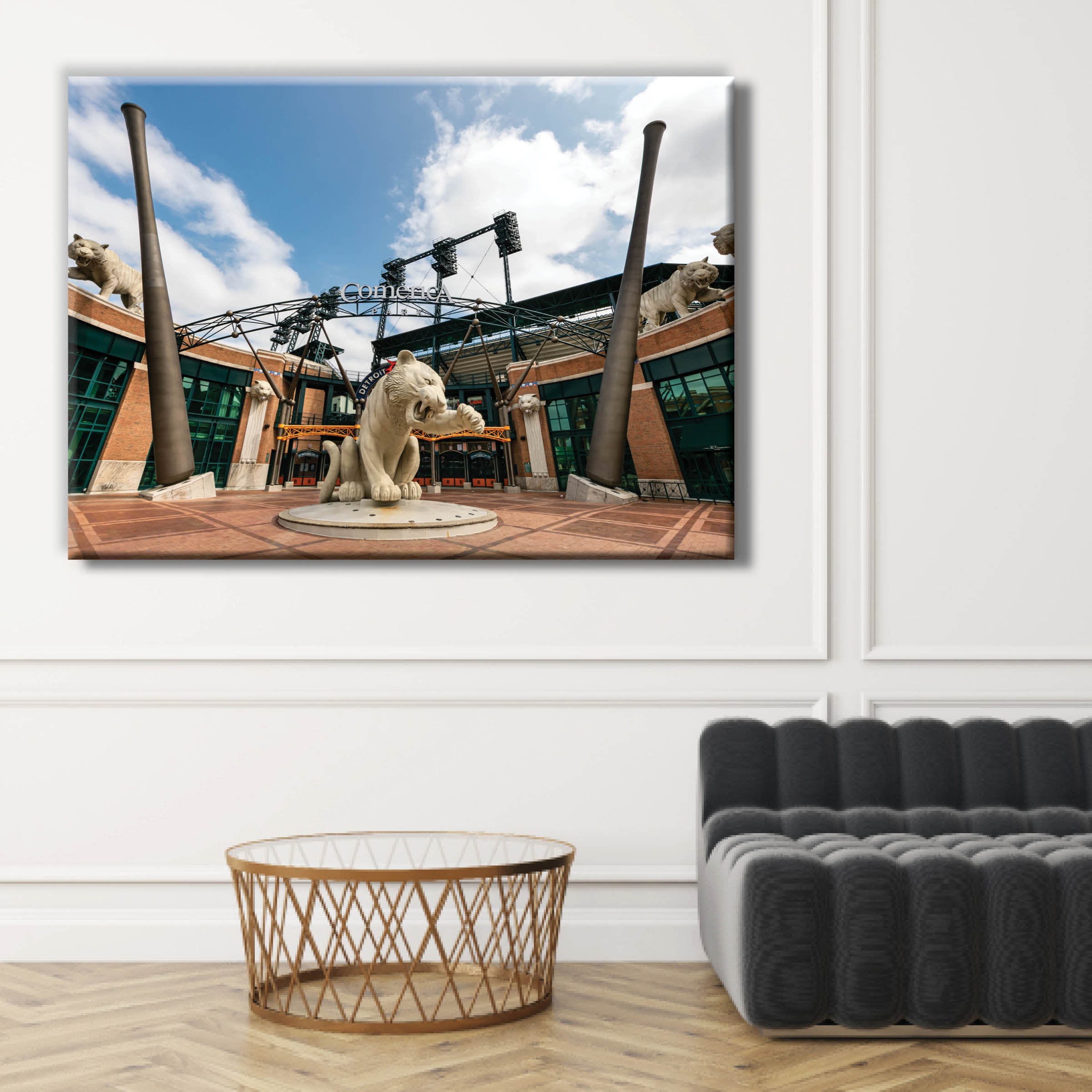 Color Photography Detroit Baseball Tigers Stadium Statue Canvas Wall Art Downtown Detroit Tigers