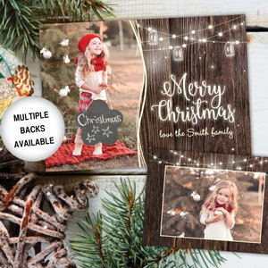 Rustic Christmas Card with Photo | Christmas Card Photo | Christmas Card Rustic Wood String Lights | Christmas Card Template