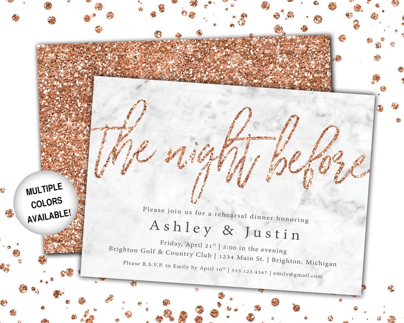 Rose Gold Rehearsal Dinner Invitation Rehearsal Dinner Invitation Template Rose Gold The Night Before Rehearsal Invitation Glitter image 4