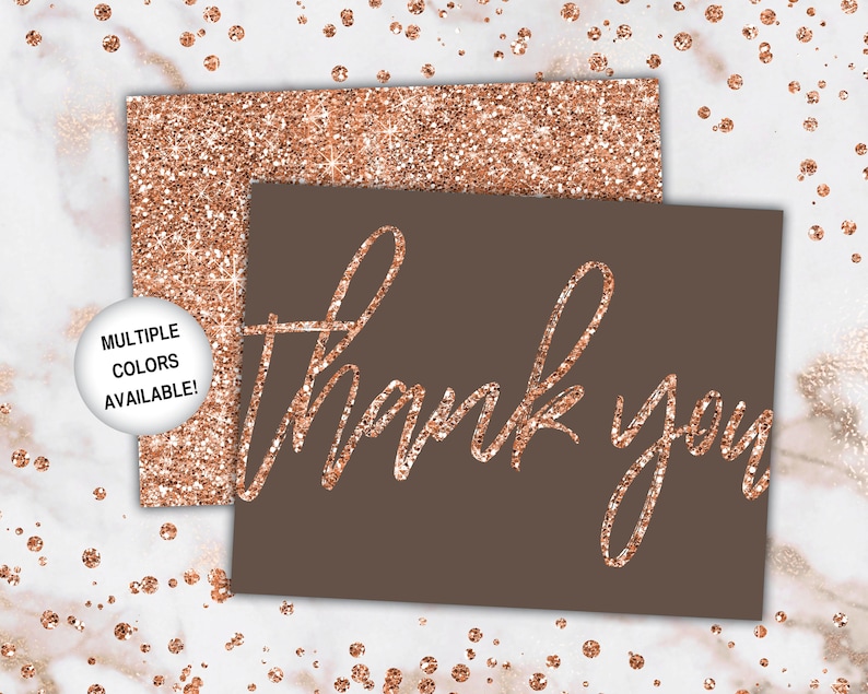 Rose Gold Thank You Cards Rose Gold Glitter Thank You Cards Printable Thank You Notecards Printable Thank You Cards Rose Gold afbeelding 8