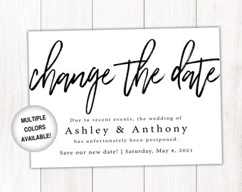Change the Date Card Black and White | Change The Date Announcements Template| New Wedding Date Announcement | Postponed Date Invitation