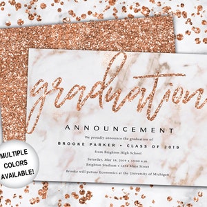 Rose Gold Graduation Announcement Template Graduation Announcement Without Photo Graduation Ceremony Invitation Printable Graduation image 6