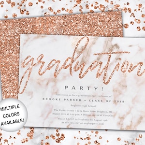 Rose Gold and Black Graduation Party Invitation Rose Gold Grad Party Invitation Printable Graduation Party Invitation Rose Gold Glitter image 7