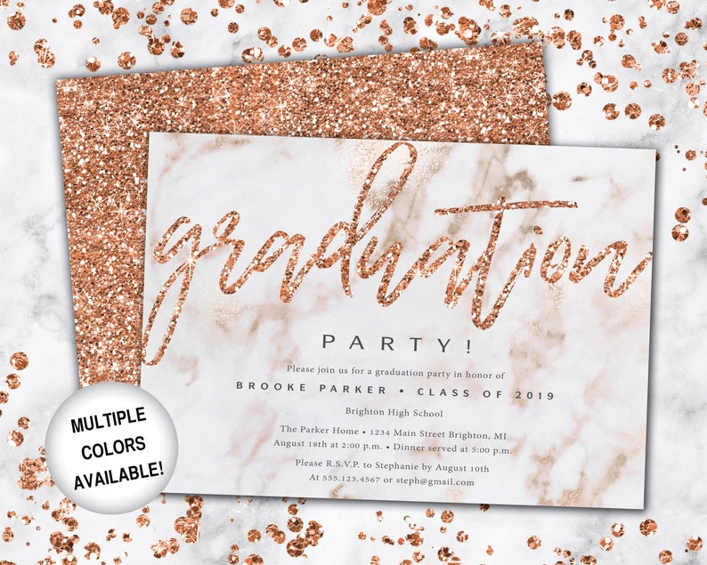 Rose Gold and Black Graduation Party Invitation Rose Gold Grad Party Invitation Printable Graduation Party Invitation Rose Gold Glitter image 7