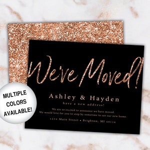 Rose Gold New Address Card Announcements We've Moved Announcements Rose Gold Glitter Printable New Address Card Template With Glitter image 8