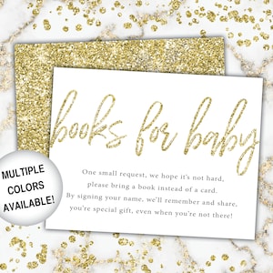 Livres pour Baby Card Gold Baby Shower | Livres à paillettes en or pour | de cartes d’insertion de bébé | d’insertion de demande de livre Insert de douche de bébé imprimable