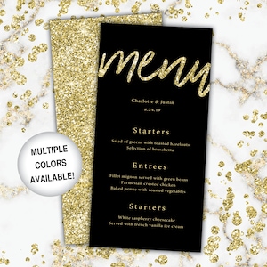 Gold Wedding Menu Template Wedding Menu Cards Printable Gold Glitter Gold Menu Cards for Wedding Gold Glitter Menu Digital File image 1