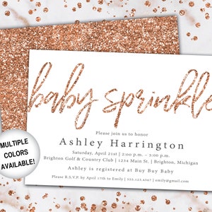 Rose Gold Baby Sprinkle Invitation | Baby Sprinkle Invitation Template Rose Gold Glitter | Baby Sprinkle Invitation Girl | Baby Sprinkle