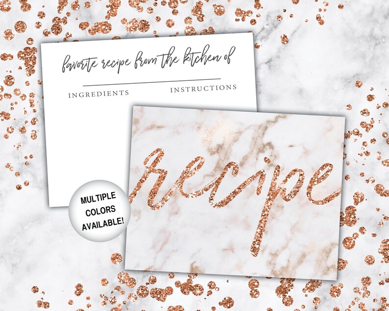 Rose Gold Recipe Card Inserts Recipe Insert for Bridal Shower Rose Gold Glitter Recipe Card Printable Template Recipe Insert Card image 6