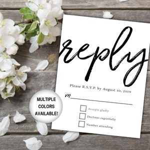 Printable Wedding Reply Card Black and White Wedding RSVP Card Wedding Reply Card for Invitations Wedding Reply Card Template RSVP image 1
