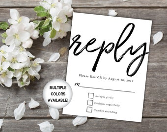 Printable Wedding Reply Card | Black and White Wedding RSVP Card | Wedding Reply Card for Invitations | Wedding Reply Card Template RSVP