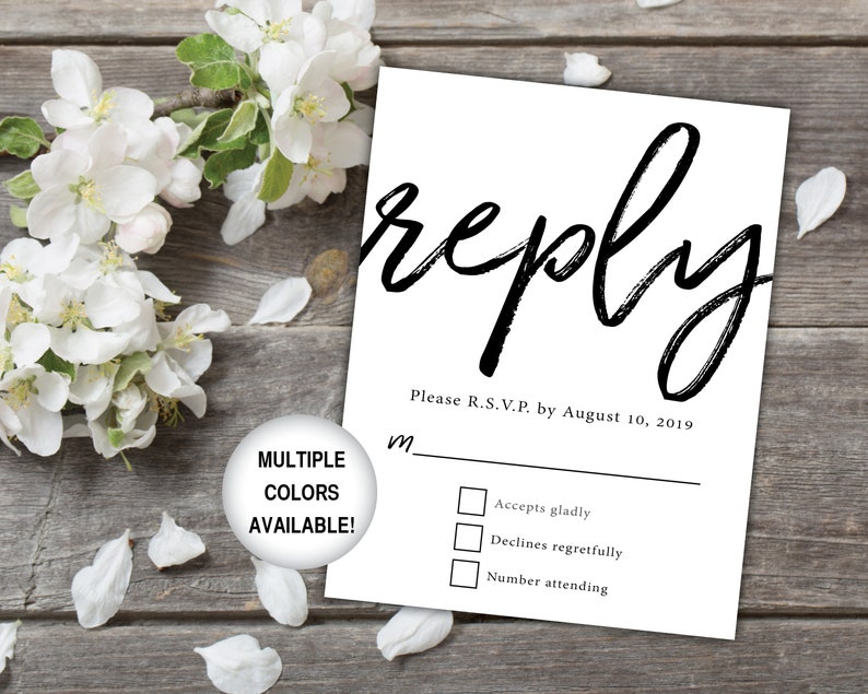 Printable Wedding Reply Card Black and White Wedding RSVP Card Wedding Reply Card for Invitations Wedding Reply Card Template RSVP image 1