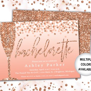Rose Gold Champagne Bachelorette Party Invitation Bachelorette Invitation Template Rose Gold Confetti Bachelorette Party Template image 7