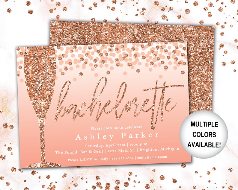 Rose Gold Champagne Bachelorette Party Invitation Bachelorette Invitation Template Rose Gold Confetti Bachelorette Party Template image 7