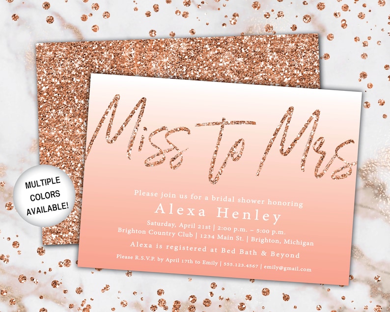 Miss to Mrs Bridal Shower Invitation Rose Gold Bridal Shower Invitation Miss to Mrs Rose Gold Glitter Rose Gold from Miss to Mrs Marble image 1