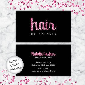 Business Cards Hairstylist | Hairdresser Business Cards | Pink and Black Business Cards | Business Cards Hair | Business Card Template Hair