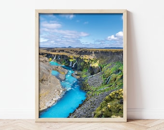 Sigoldugljufur Iceland Photography Wall Art, Iceland Waterfall Print Sigöldugljúfur Iceland Photo Print Aerial View, Highlands of Iceland