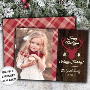 Rustic Christmas Card with Photo | Christmas Card Photo | Christmas Card Rustic Wooden Deer | Christmas Card Template