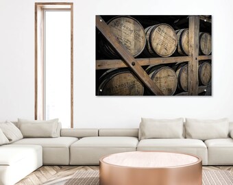 Destilería de barriles de bourbon, lienzo acrílico o de pared, bellas artes del whisky, arte mural de la destilería Buffalo Trace, decoración de cuevas para hombres, bourbon de Kentucky