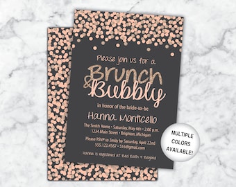 Rose Gold Brunch and Bubbly Shower Invitation | Brunch & Bubbly Bridal Shower Invitation Rose Gold Glitter Confetti | Brunch and Bubbly