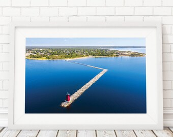 Lake Michigan Lighthouse Aerial View | Manistique East Breakwater Lighthouse Photo | Lighthouse Photograph | Michigan Lighthouse