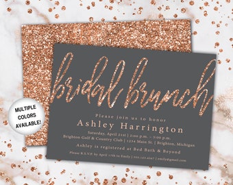 Rose Gold Bridal Brunch Invitation | Bridal Brunch Invitation Template Rose Gold Glitter | Brunch Bridal Shower Invitation | Printable