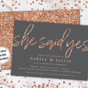 Rose Gold Engagement Party Invitation She Said Yes Invitation Template Rose Gold Glitter She Said Yes Engagement Party Invitation image 9