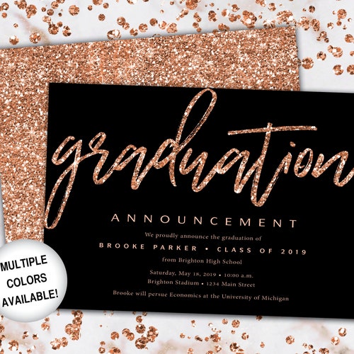Rose Gold Graduation Party Invitation Template Printable Etsy