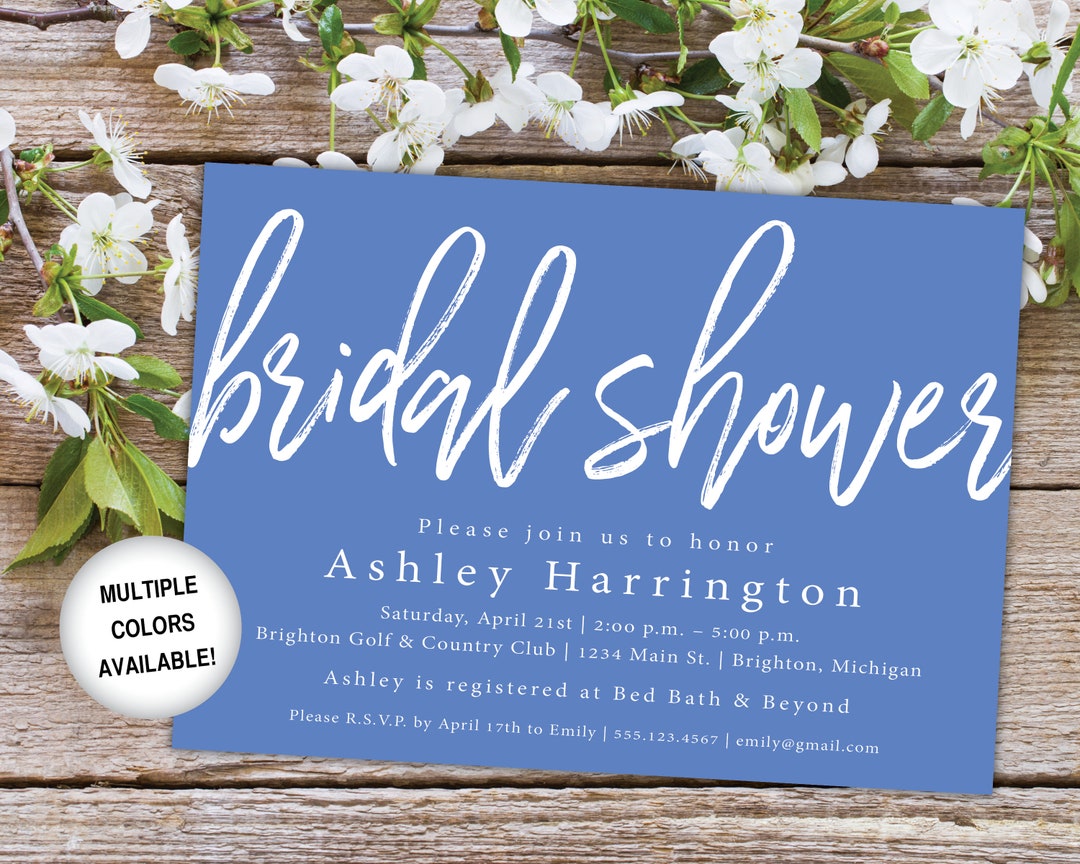 Blue Bridal Shower Invitation Wedding Shower Invitation Etsy