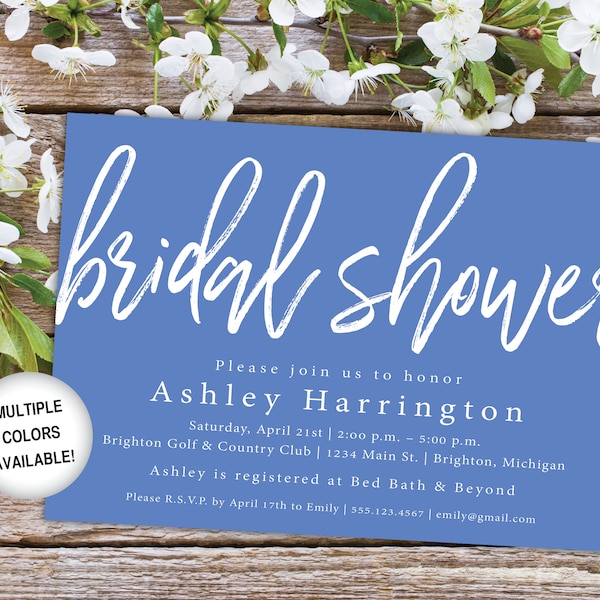 Blue Bridal Shower Invitation | Wedding Shower Invitation Template | Printable Shower Invitation | Blue and White Bridal Shower Invitation