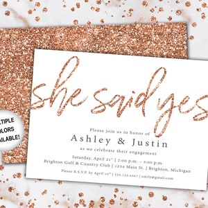 Rose Gold and Navy Engagement Party Invitation She Said Yes Invitation Template Rose Gold She Said Yes Engagement Party Invitation image 4
