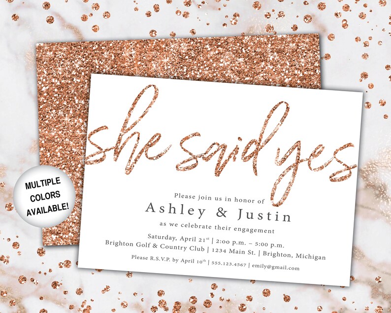 Rose Gold and Navy Engagement Party Invitation She Said Yes Invitation Template Rose Gold She Said Yes Engagement Party Invitation image 4