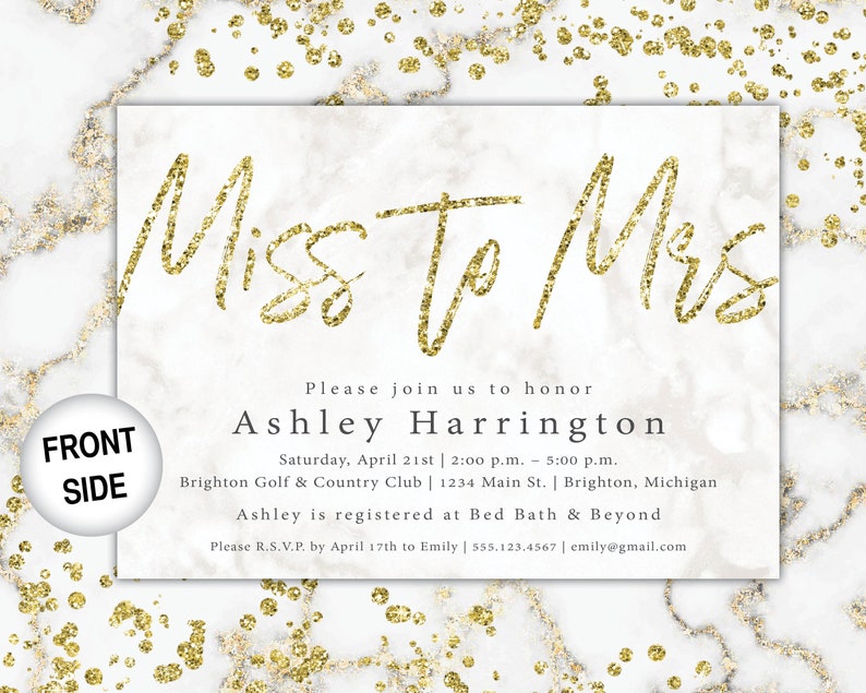Miss to Mrs Bridal Shower Invitation Navy and Gold Bridal Shower Invitation Miss to Mrs Gold Glitter Gold and Navy From Miss to Mrs image 3