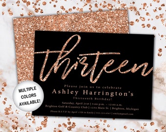 13th Birthday Invitation Rose Gold | Thirteenth Birthday Invitation Template Rose Gold | Rose Gold 13th Birthday Invitation | Party Invite