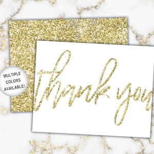 Gold Thank You Cards Gold Glitter Thank You Cards Printable Thank You Notecards Printable Thank You Cards Gold Glitter image 1