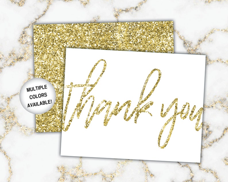 Gold Thank You Cards Gold Glitter Thank You Cards Printable Thank You Notecards Printable Thank You Cards Gold Glitter image 1