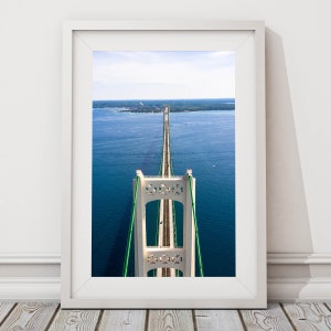 Mackinac Bridge Aerial View Vertical Print | Mackinac Bridge Landscape Photo | Michigan Photography | Suspension Bridge Top View | Portrait