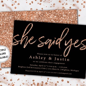 Rose Gold Engagement Party Invitation She Said Yes Invitation Template Rose Gold Glitter She Said Yes Engagement Party Invitation image 7
