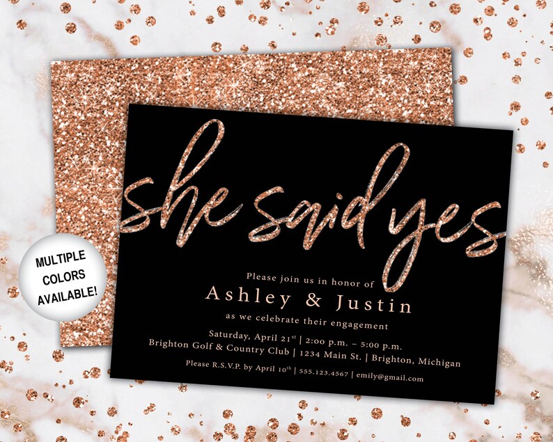 Rose Gold Engagement Party Invitation She Said Yes Invitation Template Rose Gold Glitter She Said Yes Engagement Party Invitation image 7