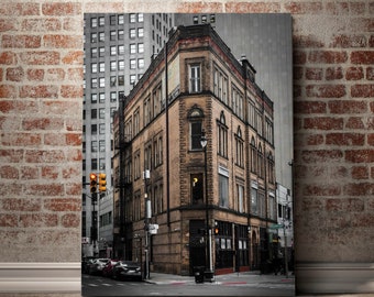 Detroit Reid Building Leinwand oder Acrylbild | Flache Eisen-Gebäude im Zentrum von Detroit Fine Art | 100% Baumwolle
