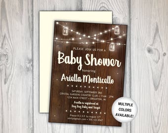Rustic Baby Shower Invitation | Baby Shower String Lights | Baby Shower Invitations Rustic Wood | Digital Download | Printable Invitations