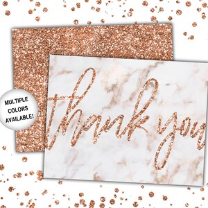 Rose Gold Thank You Cards Rose Gold Glitter Thank You Cards Printable Thank You Notecards Printable Thank You Cards Rose Gold afbeelding 4