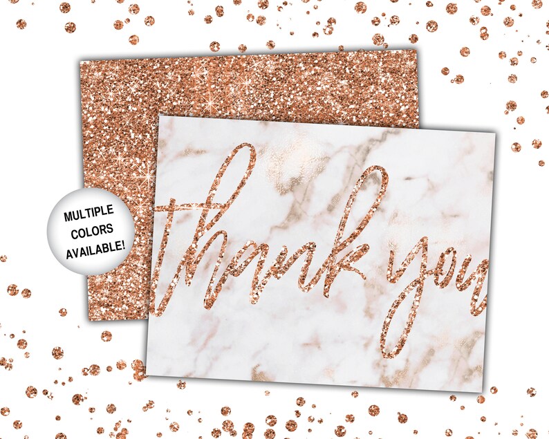 Rose Gold Thank You Cards Rose Gold Glitter Thank You Cards Printable Thank You Notecards Printable Thank You Cards Rose Gold afbeelding 4